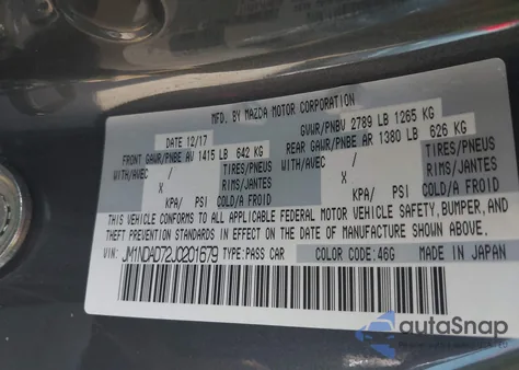 2018 Mazda Mx-5 Miata Grand Touring z USA, uszkodzony, nr VIN JM1NDAD72J0201679